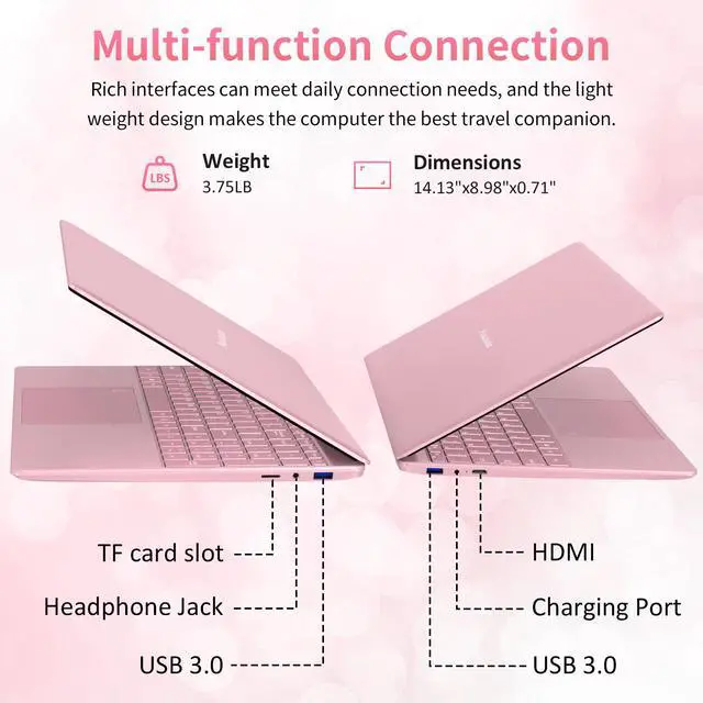 Alt view image 6 of 7 - Auusda 15.6" Business Laptop, 32GB RAM 1TB SSD, Windows 11 Pro Home Computer, Intel N150, Backlight, Fingerprint, Pink