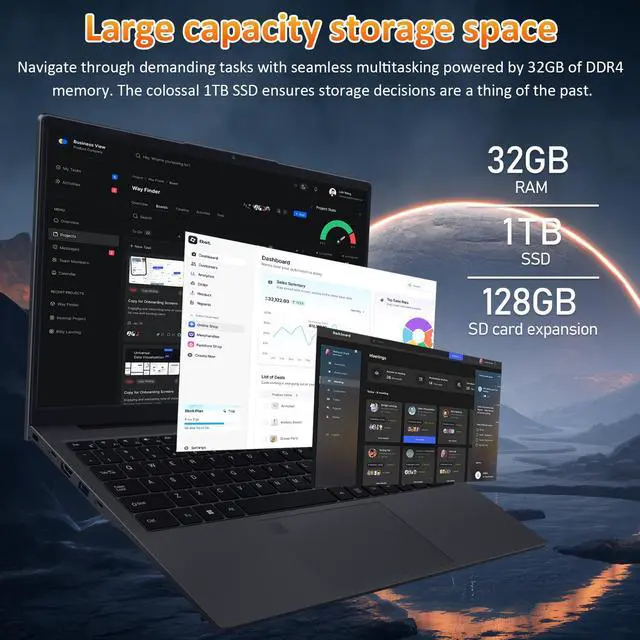 Alt view image 5 of 7 - Auusda 16" Gaming Laptop AMD Ryzen 7 4800H 2.9-4.2GHz, 32GB DDR4 RAM, 1TB NVME SSD, Windows 11 Pro Business Computer w/Office 2024, SODIMM*2, Slot*2, Backlit, Fingerprint, Gray