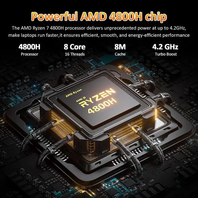 Alt view image 3 of 7 - Auusda 16" Gaming Laptop AMD Ryzen 7 4800H 2.9-4.2GHz, 32GB DDR4 RAM, 1TB NVME SSD, Windows 11 Pro Business Computer w/Office 2024, SODIMM*2, Slot*2, Backlit, Fingerprint, Gray