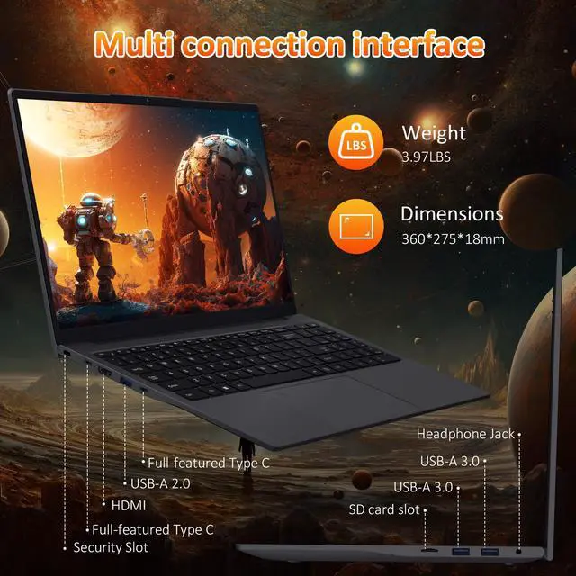Alt view image 6 of 7 - Auusda 16" Gaming Laptop AMD Ryzen 7 4800H 2.9-4.2GHz, 32GB DDR4 RAM, 1TB NVME SSD, Windows 11 Pro Business Computer w/Office 2024, SODIMM*2, Slot*2, Backlit, Fingerprint, Gray