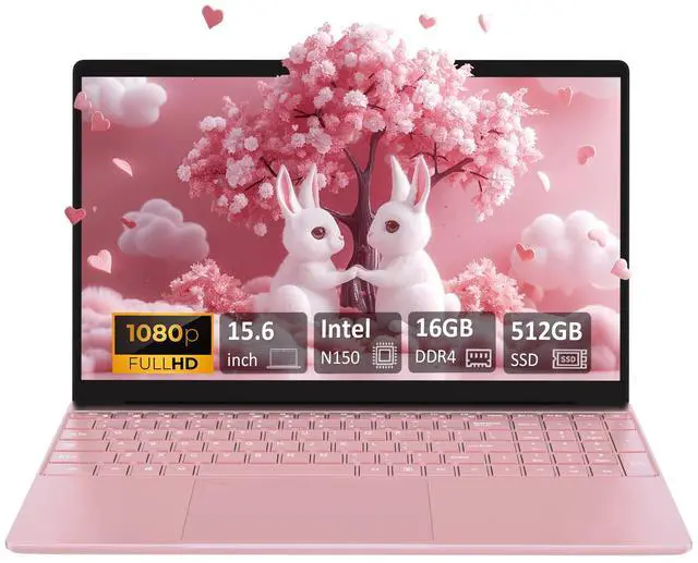 Main image of Auusda 15.6" Laptop Computer w/16GB RAM 512GB SSD, Intel N95 2.0-3.4 GHz, Windows 11 Pro Notebook, Backlit Keyboard, Fingerprint Unlock, Pink