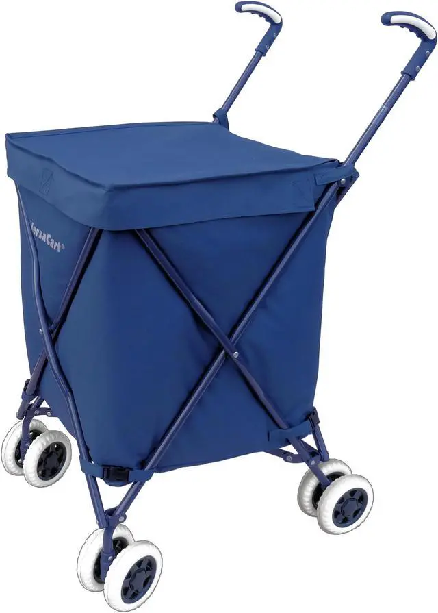 Alt view image 2 of 5 - VersaCart Transit -The Original Patented Folding Shopping and Utility Cart, Water-Resistant Heavy-Duty Canvas with Cover, Double Front Swivel Wheels, Compact Folding, Transport Up to 120 Pounds, Blue