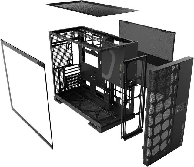 Alt view image 3 of 7 - Geometric Future M5 Vent Mesh Panel Tempered Glass Mid Tower, E-ATX/ATX Gaming Case, High Airflow, 1.2mm Steel, Type C, Support 420/360 Radiator, ARGB PWM 140m fan x 5 Pre-Installed, Black, GEO-M5VF-B