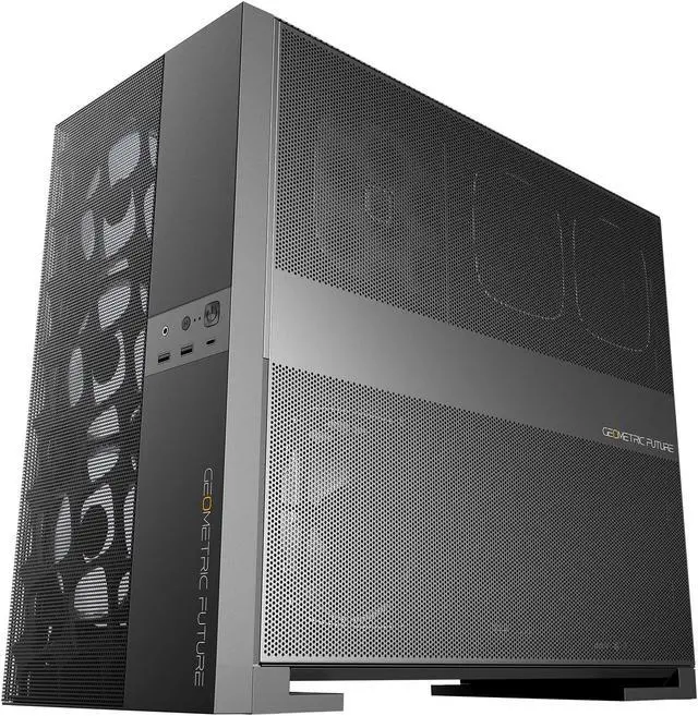Alt view image 4 of 7 - Geometric Future M5 Vent Mesh Panel Tempered Glass Mid Tower, E-ATX/ATX Gaming Case, High Airflow, 1.2mm Steel, Type C, Support 420/360 Radiator, ARGB PWM 140m fan x 5 Pre-Installed, Black, GEO-M5VF-B