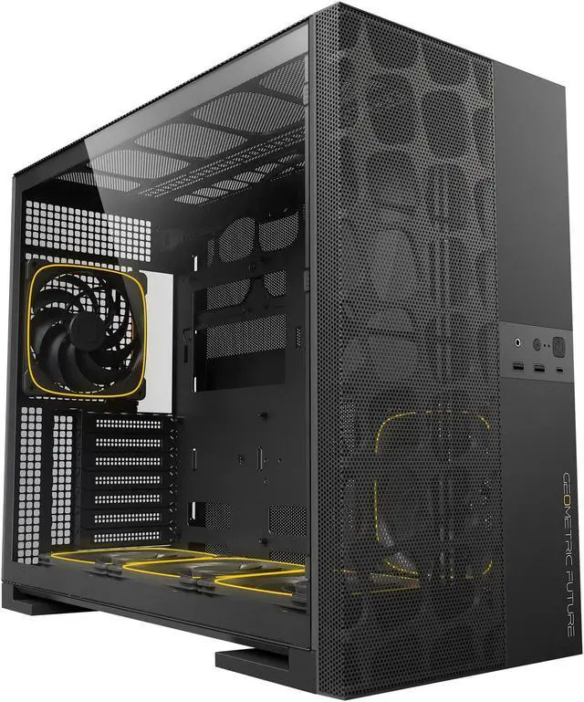 Alt view image 2 of 7 - Geometric Future M5 Vent Mesh Panel Tempered Glass Mid Tower, E-ATX/ATX Gaming Case, High Airflow, 1.2mm Steel, Type C, Support 420/360 Radiator, ARGB PWM 140m fan x 5 Pre-Installed, Black, GEO-M5VF-B