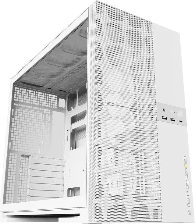 Main image of Geometric Future M5 Vent Mesh front Panel Tempered Glass Mid Tower, E-ATX/ATX Gaming Case, High Airflow, 1.2mm Steel, Type C, Toolless Panels, Support 420/360 Radiator, Dual-Chamber, White, GEO-M5V-W