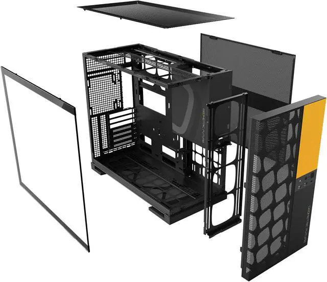 Alt view image 2 of 6 - Geometric Future M5 Vent Mesh front Panel Tempered Glass Mid Tower, E-ATX/ATX Gaming Case, High Airflow, 1.2mm Steel, Type C, Support 420/360 Radiator, Dual-Chamber, Black/Yellow, GEO-M5V-BY