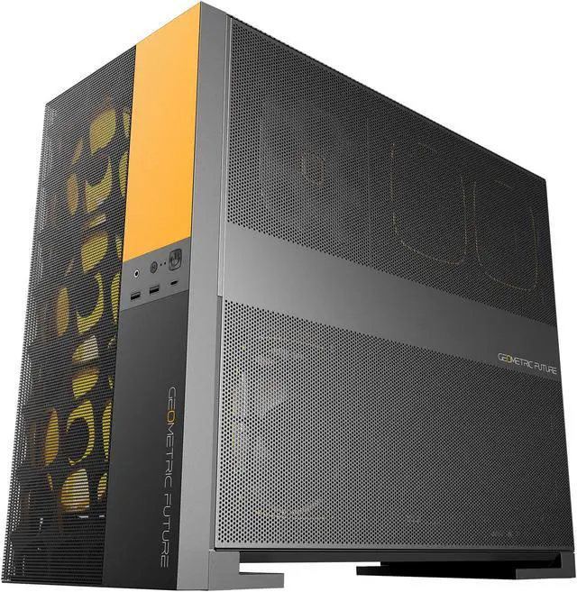Alt view image 3 of 6 - Geometric Future M5 Vent Mesh front Panel Tempered Glass Mid Tower, E-ATX/ATX Gaming Case, High Airflow, 1.2mm Steel, Type C, Support 420/360 Radiator, Dual-Chamber, Black/Yellow, GEO-M5V-BY