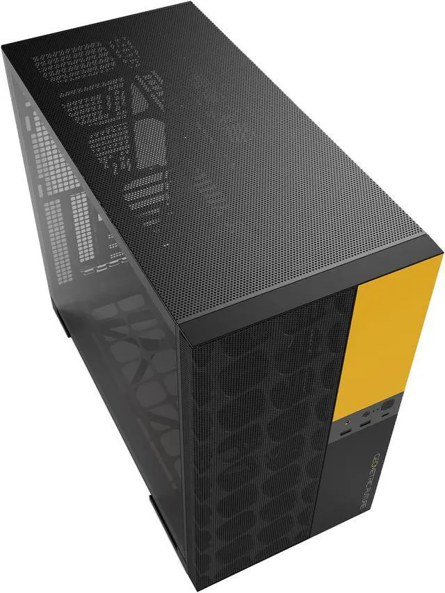 Alt view image 4 of 6 - Geometric Future M5 Vent Mesh front Panel Tempered Glass Mid Tower, E-ATX/ATX Gaming Case, High Airflow, 1.2mm Steel, Type C, Support 420/360 Radiator, Dual-Chamber, Black/Yellow, GEO-M5V-BY