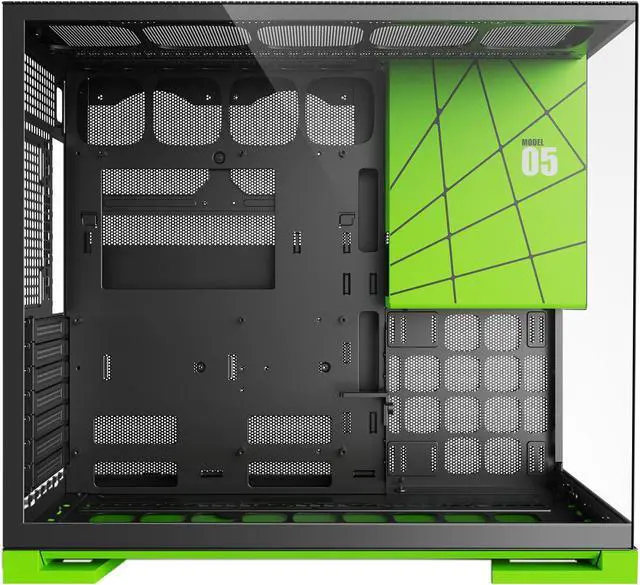 Alt view image 6 of 6 - Geometric Future M5 Tempered Glass Mid Tower, E-ATX/ATX Gaming Case, 1.2mm Steel, Type C, Toolless Panels, Support 420/360 Radiator, Dual-Chamber, Black/Green, GEO-M5-BNY
