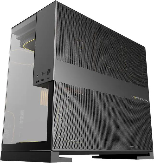 Alt view image 4 of 7 - Geometric Future M5 Tempered Glass Mid Tower, E-ATX/ATX Gaming Case, 1.2mm Steel, Type C, Toolless Panels, Support 420/360 Radiator, ARGB PWM 140m fan x 5 Pre-Installed, Black/Grey, GEO-M5F-BG