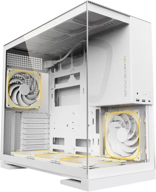 Alt view image 2 of 7 - Geometric Future M5 Tempered Glass Mid Tower, E-ATX/ATX Gaming Case, 1.2mm Steel, Type C, Toolless Panels, Support 420/360 Radiator, ARGB PWM 140m fan x 5 Pre-Installed, White, GEO-M5F-W