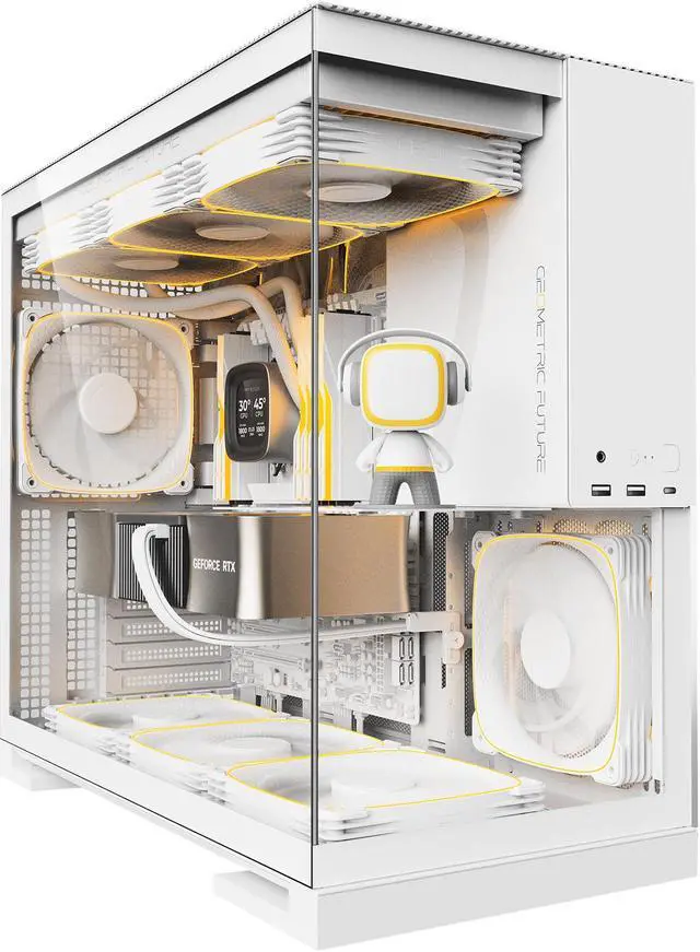 Alt view image 3 of 7 - Geometric Future M5 Tempered Glass Mid Tower, E-ATX/ATX Gaming Case, 1.2mm Steel, Type C, Toolless Panels, Support 420/360 Radiator, ARGB PWM 140m fan x 5 Pre-Installed, White, GEO-M5F-W