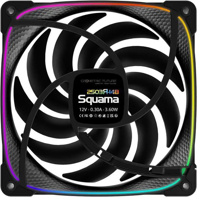 Alt view image 4 of 6 - Geometric Future Squama 2503R Reverse Blade RGB PWM Fan - 140mm - 3 Pack  Performance & Silent Balance - Dual Lighting Loop - 5V 3pin addressable RGB - 4pin PWM - Black(GEO-S2503RB-14T)