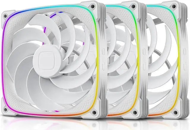 Main image of Geometric Future Squama 2503R Reverse Blade RGB PWM Fan - 140mm - 3 Pack  Performance & Silent Balance - Dual Lighting Loop - 5V 3pin addressable RGB - 4pin PWM - White(GEO-S2503RW-14T)