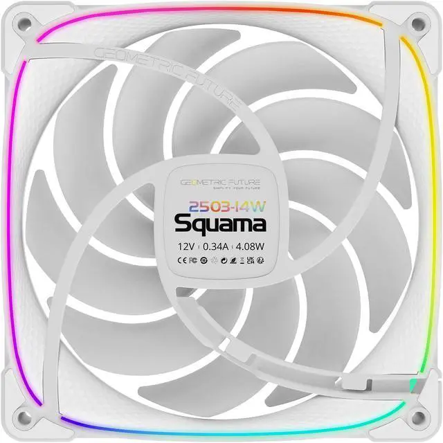 Alt view image 2 of 3 - Geometric Future Squama 2503 RGB PWM Fan - 140mm - 1 Pack  Performance & Silent Balance - Dual Lighting Loop - 5V 3pin addressable RGB - 4pin PWM - White (GEO-S2503W-14S)