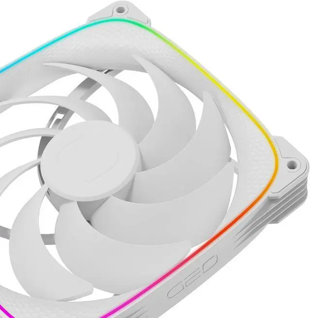 Alt view image 3 of 3 - Geometric Future Squama 2503 RGB PWM Fan - 140mm - 1 Pack  Performance & Silent Balance - Dual Lighting Loop - 5V 3pin addressable RGB - 4pin PWM - White (GEO-S2503W-14S)