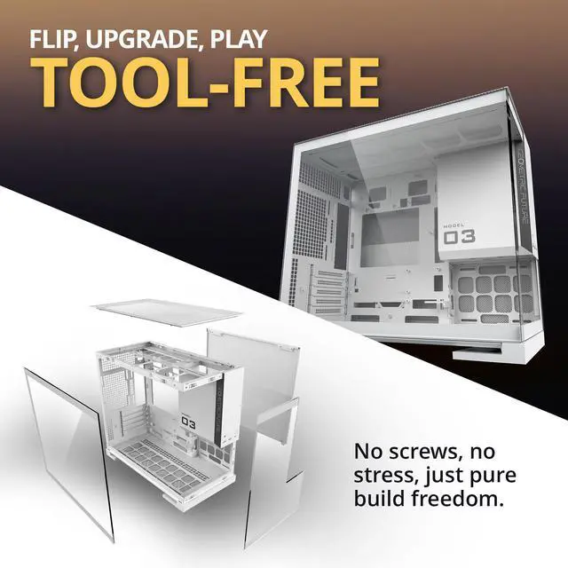 Alt view image 5 of 7 - Geometric Future Model 3 Panoramic Tempered Glass Dual Chamber Micro-ATX Tower PC Case, 5 Pre-Installed 120mm x 30mm PWM ARGB Fans, USB Type-C, 360mm Radiator Support, White, GEO-M3F-W