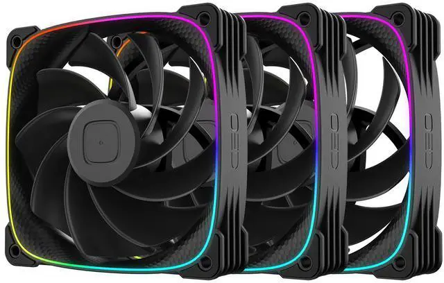Main image of Geometric Future Squama 3003R-12 Reverse Blade RGB PWM Fan - 120mm x 30mm High-Performance PC Case Fans, Double-Sided ARGB Lighting, Hydro Dynamic Bearing - Black, 3-Pack, GEO-S3003RB-12T