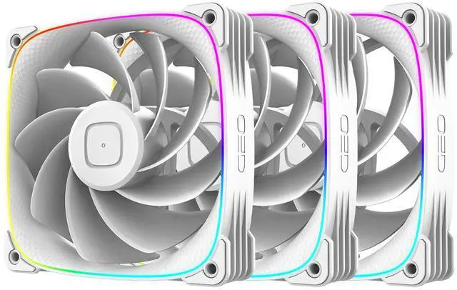 Main image of Geometric Future Squama 3003R-12 Reverse Blade RGB PWM Fan - 120mm x 30mm High-Performance PC Case Fans, Double-Sided ARGB Lighting, Hydro Dynamic Bearing - White, 3-Pack, GEO-S3003RW-12T