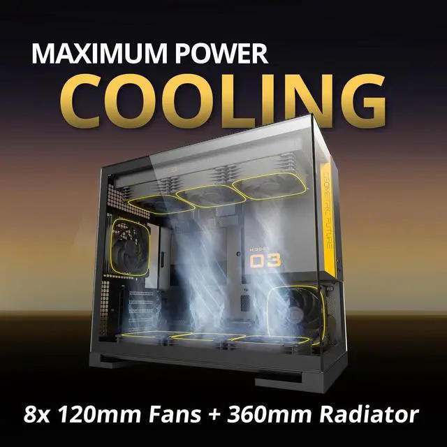 Alt view image 3 of 7 - Geometric Future Model 3 Panoramic Tempered Glass Dual Chamber Micro-ATX Tower PC Case, 5 Pre-Installed 120mm x 30mm PWM ARGB Fans, USB Type-C, 360mm Radiator Support, Black/Gray, GEO-M3F-BG