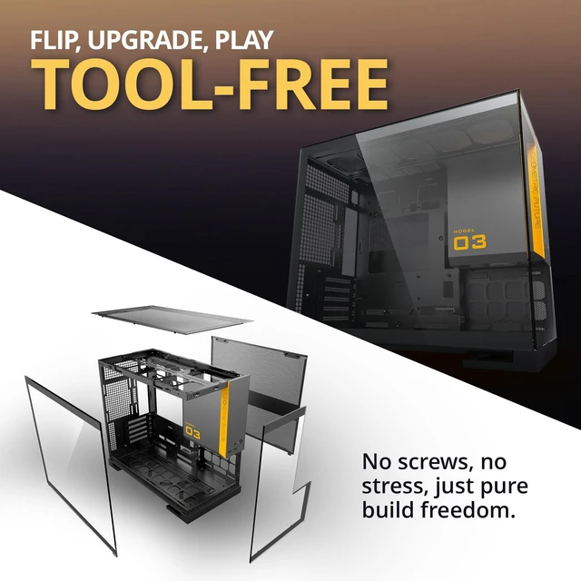 Alt view image 5 of 7 - Geometric Future Model 3 Panoramic Tempered Glass Dual Chamber Micro-ATX Tower PC Case, 5 Pre-Installed 120mm x 30mm PWM ARGB Fans, USB Type-C, 360mm Radiator Support, Black/Gray, GEO-M3F-BG