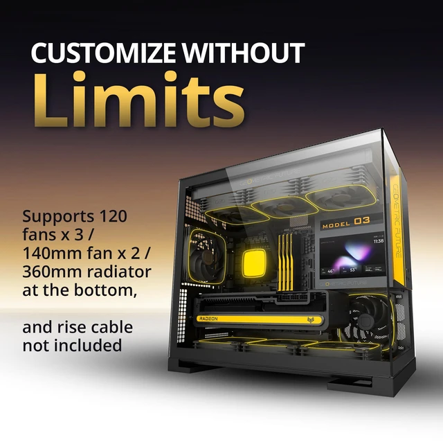 Alt view image 7 of 7 - Geometric Future Model 3 Panoramic Tempered Glass Dual Chamber Micro-ATX Tower PC Case, 5 Pre-Installed 120mm x 30mm PWM ARGB Fans, USB Type-C, 360mm Radiator Support, Black/Gray, GEO-M3F-BG
