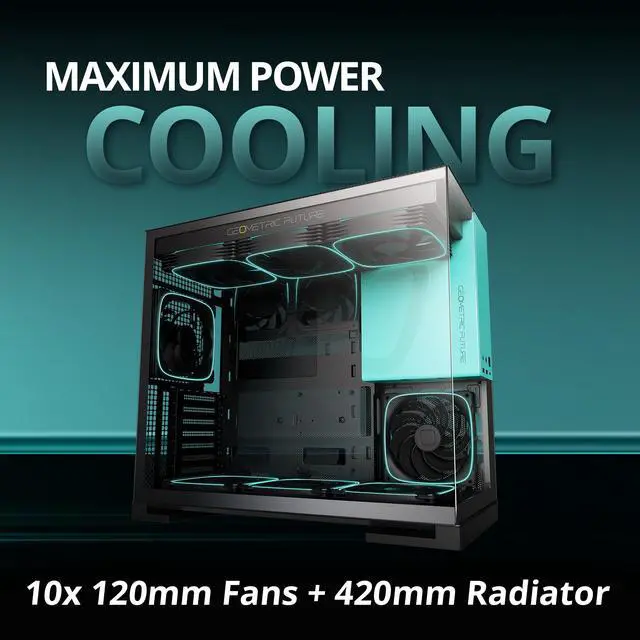 Alt view image 3 of 7 - Geometric Future M5 Tempered Glass Mid Tower, E-ATX/ATX Gaming Case, 1.2mm Steel, Type C, Toolless Panels, Support 420/360 Radiator, ARGB PWM 140m Fan x 5 Pre-Installed, Black/Blue, GEO-M5F-BTB