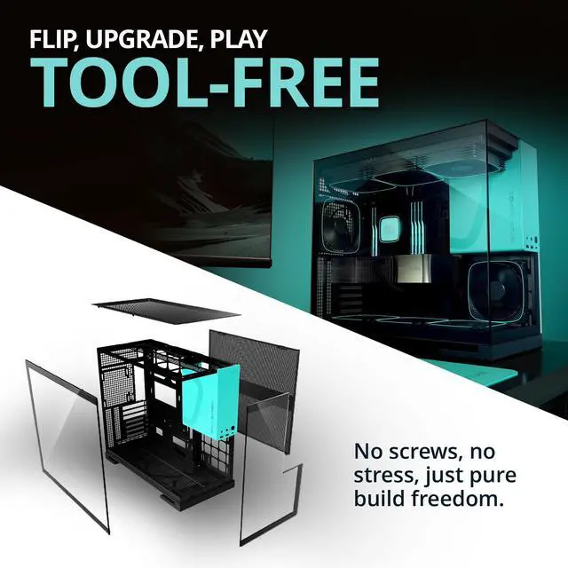 Alt view image 5 of 7 - Geometric Future M5 Tempered Glass Mid Tower, E-ATX/ATX Gaming Case, 1.2mm Steel, Type C, Toolless Panels, Support 420/360 Radiator, ARGB PWM 140m Fan x 5 Pre-Installed, Black/Blue, GEO-M5F-BTB