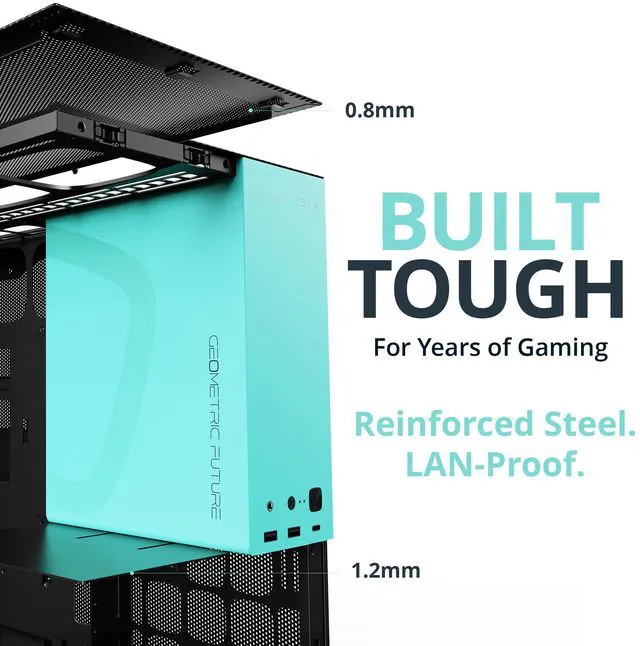 Alt view image 6 of 7 - Geometric Future M5 Tempered Glass Mid Tower, E-ATX/ATX Gaming Case, 1.2mm Steel, Type C, Toolless Panels, Support 420/360 Radiator, ARGB PWM 140m Fan x 5 Pre-Installed, Black/Blue, GEO-M5F-BTB