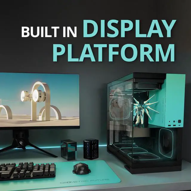 Alt view image 7 of 7 - Geometric Future M5 Tempered Glass Mid Tower, E-ATX/ATX Gaming Case, 1.2mm Steel, Type C, Toolless Panels, Support 420/360 Radiator, ARGB PWM 140m Fan x 5 Pre-Installed, Black/Blue, GEO-M5F-BTB