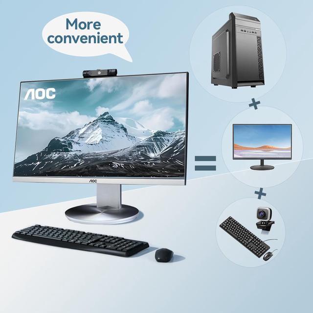 Alt view image 3 of 7 - AOC All-in-One Business Desktop 23.8" FHD Display  AMD R5 5600G Processor up to 4.4GHz 16GB RAM 512 GB SSD Windows 11  Wi-Fi Keyboard&Mouse Dual Speakers Adjustable Angle Height PC Office Work/gaming