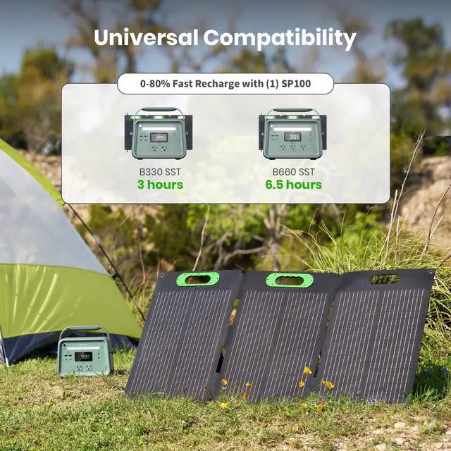 Alt view image 2 of 8 - Yoshino SP100 Foldable 100W Monocrystalline Portable Solar Panel for Electric Solar Generators, Water-Resistant IP67, Off-Grid, Camping, RV