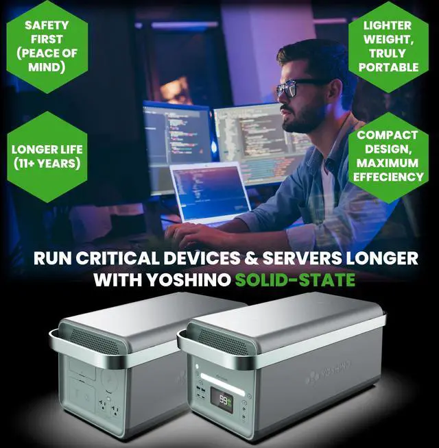 Alt view image 2 of 14 - Yoshino Solid-State Portable Power Station, Push-Button Start Battery Generator 2,611Wh, 4,000W /6,000W Peak, Solar Optional Generator, Expandable, Off-Grid, RV, UPS Backup Battery