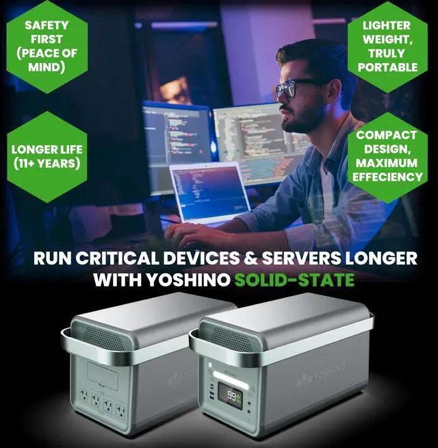 Alt view image 2 of 7 - Yoshino Solid-State Portable Power Station, Push-Button Start Battery Generator 1,326Wh, 2,000W Continuous/3,000W Peak, Solar Optional Generator, Off-Grid, RV, Emergency Backup, UPS Backup Battery