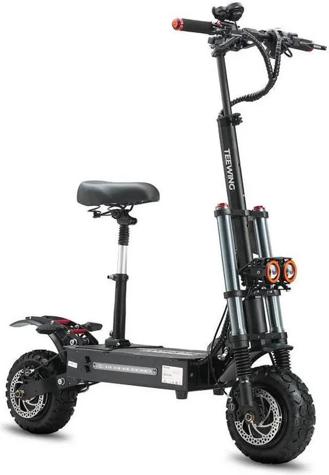 Alt view image 3 of 7 - TEEWING X5 Electric Kick Scooter with Seat, 6000W Brushless Dual-Motor up to 75 Miles Range, Folding Electric Scooter for Adult Max Speed 55Mph with 60V 38Ah Battery 11 Inch Hybird Tires