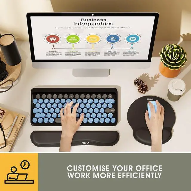 Alt view image 5 of 6 - Ergonomic Keyboard Wrist Rest and Mouse Pad with Wrist Support, GIM Memory Foam Mouse Cushion Anti-Slip Computer Wrist Rest Pad for Comfortable Typing Wrist Pain Relief Keyboard Wrist Rest