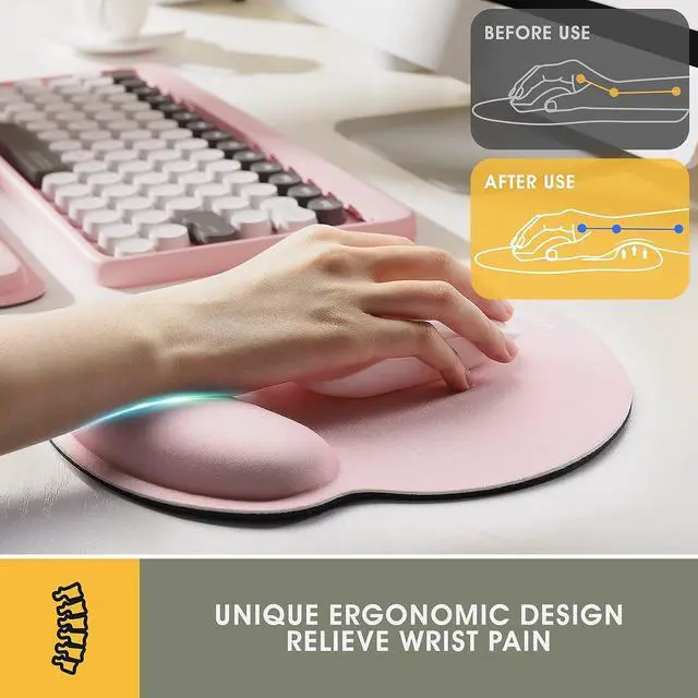 Alt view image 2 of 6 - Ergonomic Keyboard Wrist Rest and Mouse Pad with Wrist Support, GIM Memory Foam Mouse Cushion Anti-Slip Computer Wrist Rest Pad for Comfortable Typing Wrist Pain Relief Keyboard Wrist Rest (Pink)