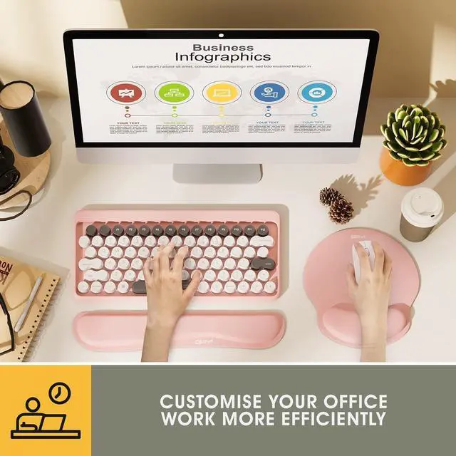 Alt view image 5 of 6 - Ergonomic Keyboard Wrist Rest and Mouse Pad with Wrist Support, GIM Memory Foam Mouse Cushion Anti-Slip Computer Wrist Rest Pad for Comfortable Typing Wrist Pain Relief Keyboard Wrist Rest (Pink)