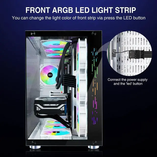 Alt view image 3 of 7 - GIM ATX Mid-Tower Case White Gaming PC Case 2 Tempered Glass Panels & Front Panel RGB Strip Gaming Computer Case Desktop Case USB 3.0 I/O Port, Magnet Dust Filter, Water-Cooling Ready PC Case
