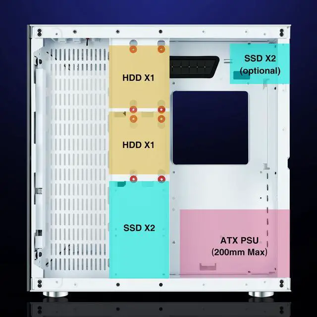 Alt view image 5 of 7 - GIM ATX Mid-Tower Case White Gaming PC Case 2 Tempered Glass Panels & Front Panel RGB Strip Gaming Computer Case Desktop Case USB 3.0 I/O Port, Magnet Dust Filter, Water-Cooling Ready PC Case