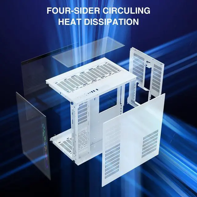 Alt view image 7 of 7 - GIM ATX Mid-Tower Case White Gaming PC Case 2 Tempered Glass Panels & Front Panel RGB Strip Gaming Computer Case Desktop Case USB 3.0 I/O Port, Magnet Dust Filter, Water-Cooling Ready PC Case