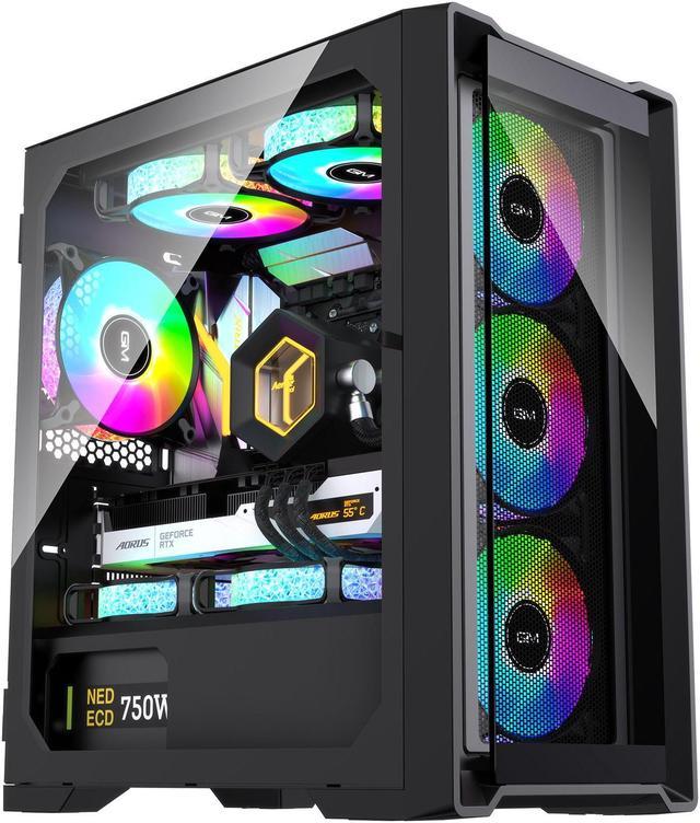 GIM ATX Mid-Tower White Gaming PC Case 2 Tempered Glass Panels & Front  Panel RGB Strip Computer Case Desktop Case USB 3.0 I/O Port, Magnet Dust