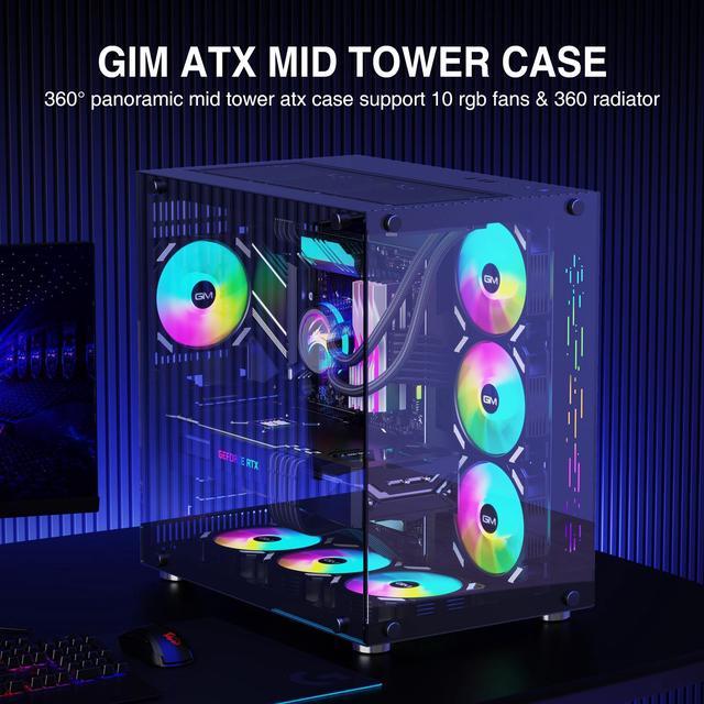 GIM Micro ATX PC Case with 2 Tempered Glass Panels Mini Tower Gaming PC  Case Micro ATX Case with 2 Magnet Dust Filters, Gaming Computer Case with
