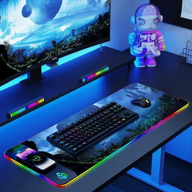 Alt view image 7 of 7 - GIM 15W Wireless Charging RGB Gaming Mouse Pad, LED Mouse Pad 800x300x4MM, 10 Light Modes Extra Large Mousepad Non-Slip Rubber Base RGB Desk Mat for Gaming, MacBook, PC, Laptop, Desk (Planetary)