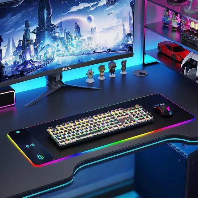 Alt view image 7 of 7 - GIM Wireless Charging RGB Gaming Mouse Pad 15W, LED Mouse Mat 800x300x4MM, 10 Light Modes Extra Large Mousepad Non-Slip Rubber Base Computer Keyboard Mat for Gaming, MacBook, PC, Laptop, Desk