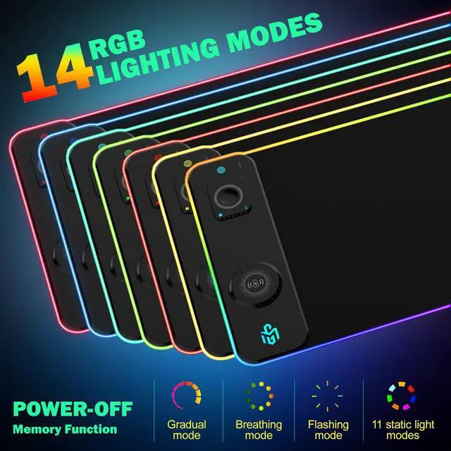 Alt view image 3 of 7 - GIM RGB Gaming Mouse Pad with Simultaneous Charging for Phone & iWatch, LED Mouse Mat 800x300x4MM, 14 Light Modes, Non-Slip Rubber Base, Computer Keyboard Mat for Gaming, 20W PD Adapter Included