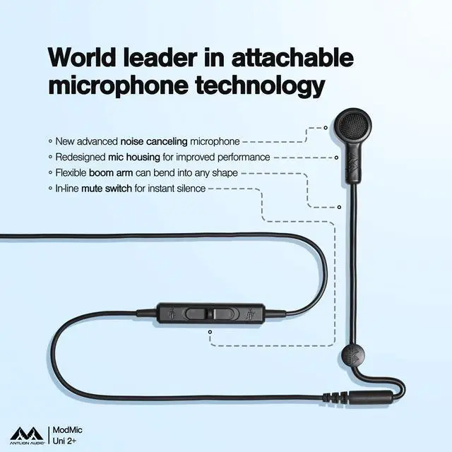 Alt view image 2 of 6 - Antlion Audio ModMic Uni 2+ Attachable 3.5mm Microphone