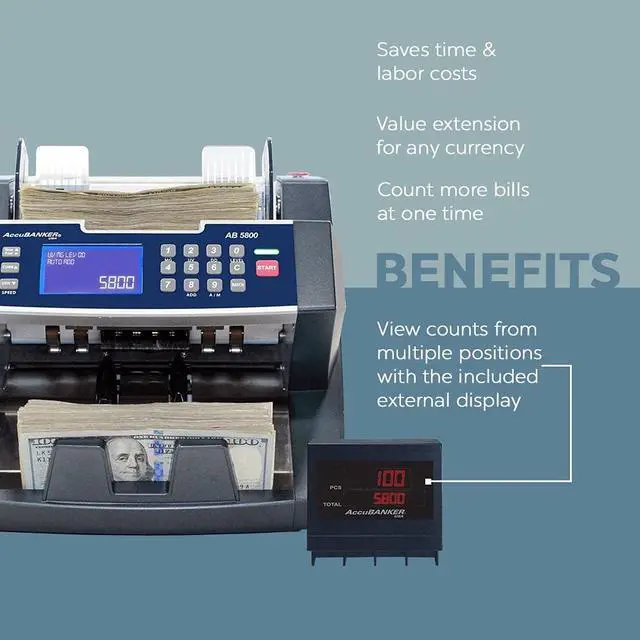 Alt view image 2 of 5 - AB5800 Bank Grade Bill Counter with Batch Value with Printer