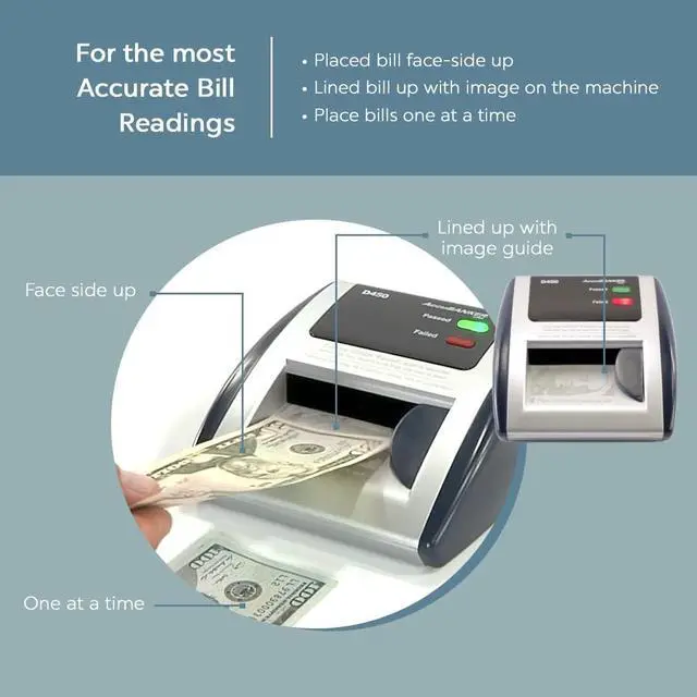 Alt view image 2 of 7 - AccuBANKER D450 Counterfeit Bill Detector, Money Checker Machine with Magnetic, Infrared, Watermark and Micro-Printing Detection in Less Than 1 Second, Retail Grade, UL Listed